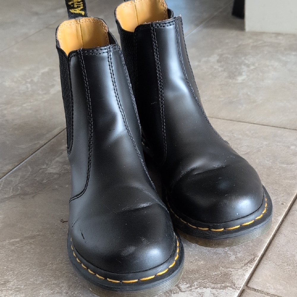 Dr. Martens Black Leather Chelsea Boots with Yellow Stitching